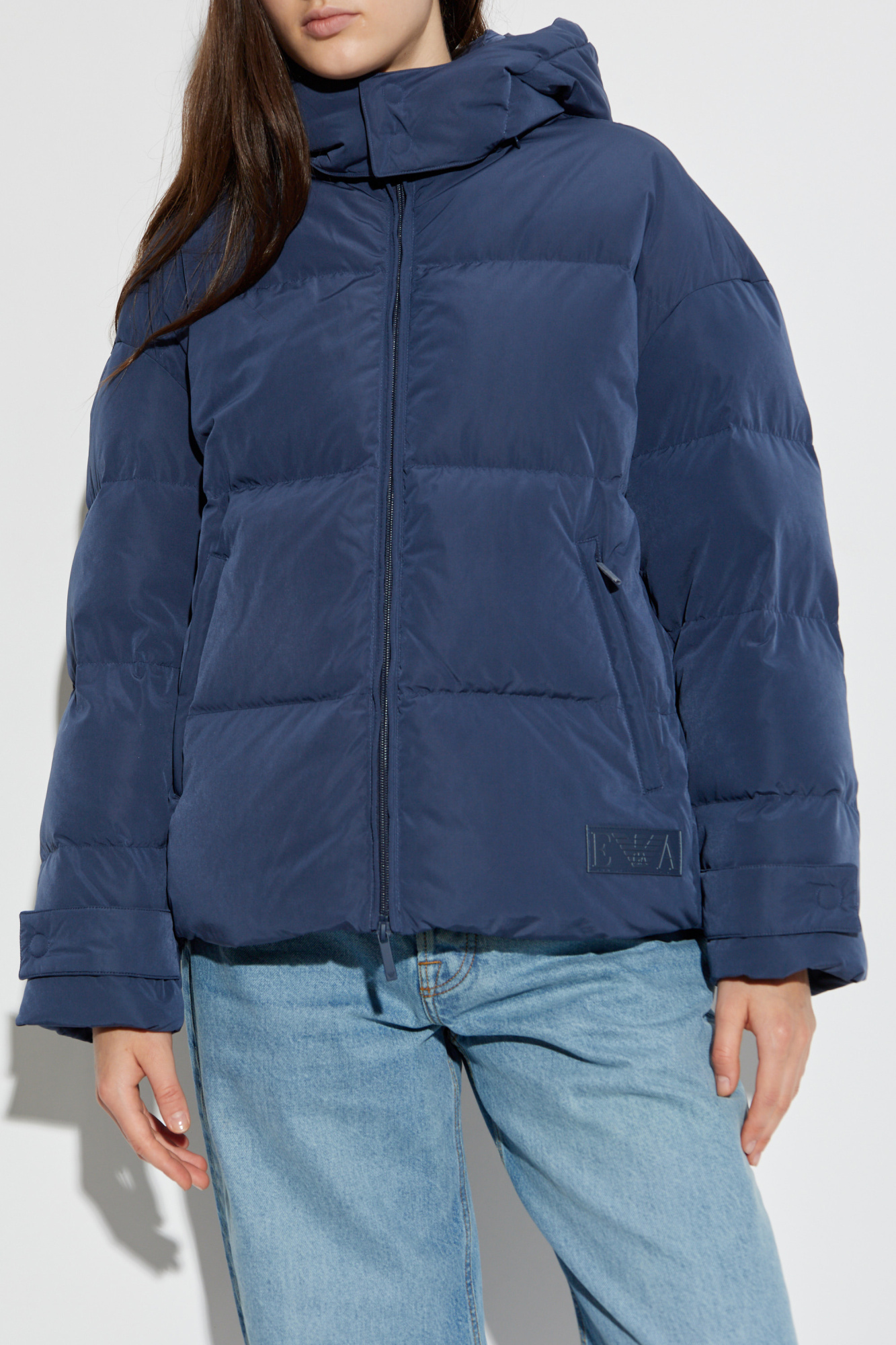 Navy blue Down jacket with detachable hood Emporio Armani